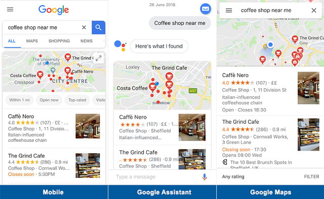 Google Maps trên Mobile, Kết quả khi gọi qua Google Assistant, Ứng dụng Google Maps